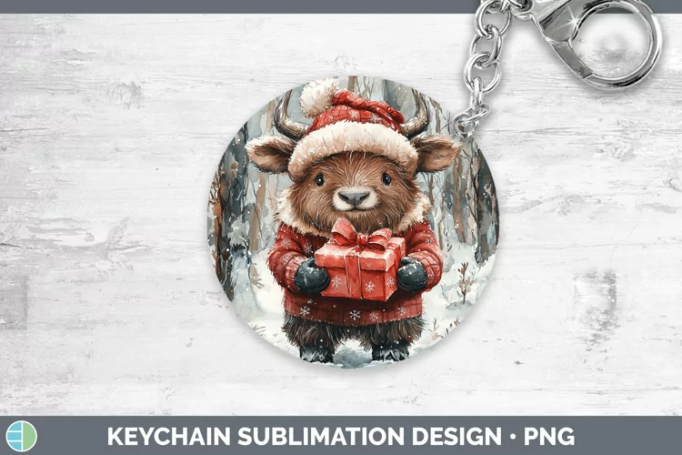 Christmas Woodland Musk Ox Keychain Sublimation Keyring Desi