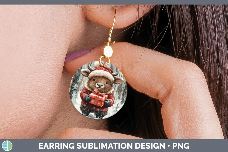 Christmas Woodland Musk Ox Round Earrings Sublimation Earrin