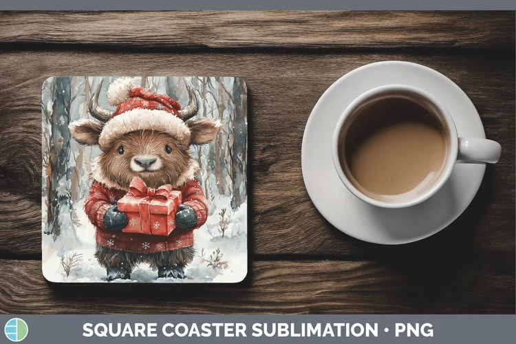 Christmas Woodland Musk Ox Square Coaster Sublimation Coaste