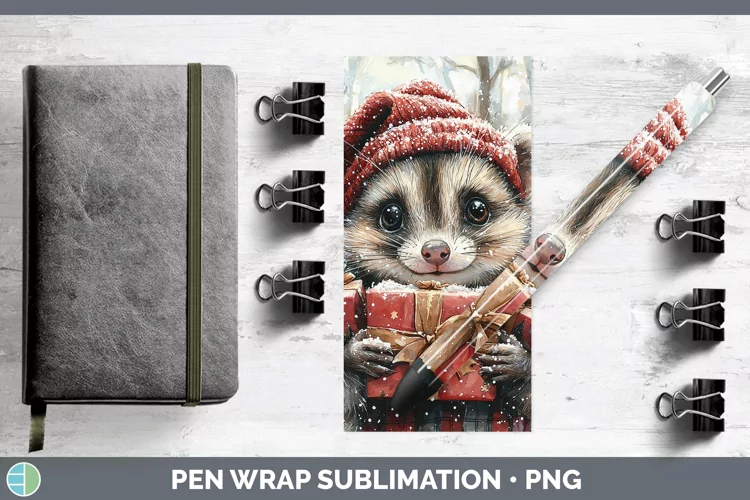 Christmas Woodland Opossum Pen Wrap Sublimation Pen Designs