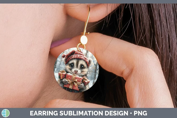 Christmas Woodland Opossum Round Earrings Sublimation Earrin