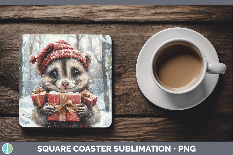 Christmas Woodland Opossum Square Coaster Sublimation Coaste