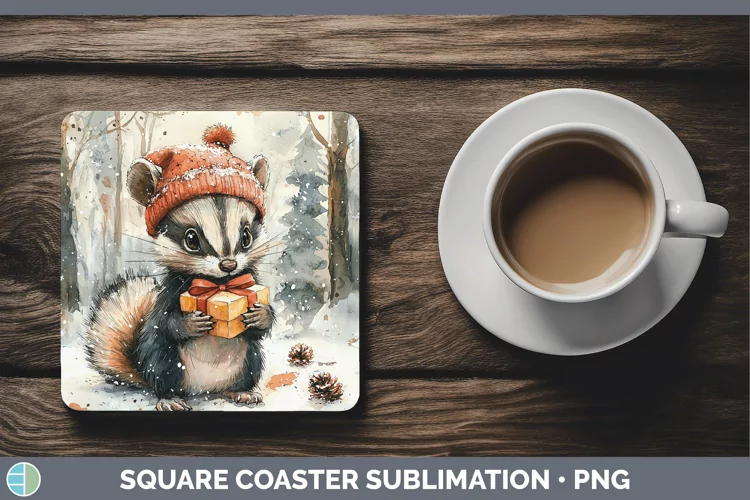 Christmas Woodland Skunk Square Coaster Sublimation Coaster