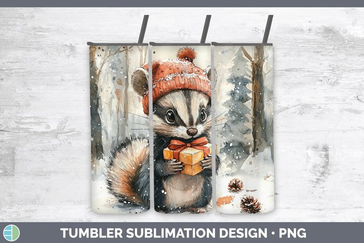 Christmas Woodland Skunk Tumbler Sublimation 20 oz Skinny Tu