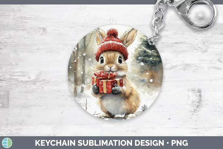 Christmas Woodland Snowshoe Hare Keychain Sublimation Keyrin