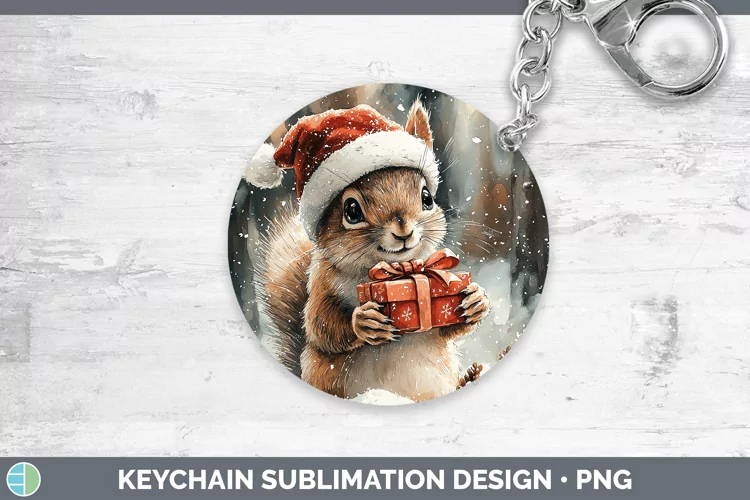 Christmas Woodland Squirrel Keychain Sublimation Keyring Des