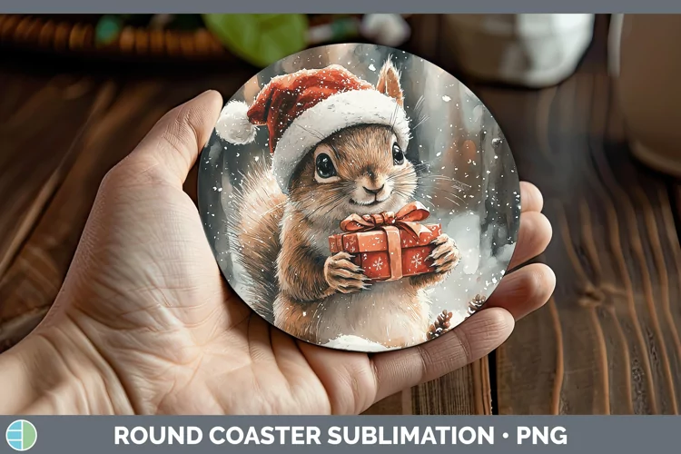 Christmas Woodland Squirrel Round Coaster Sublimation Coaste