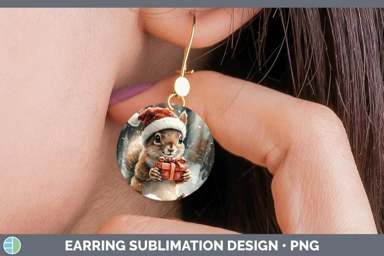 Christmas Woodland Squirrel Round Earrings Sublimation Earri