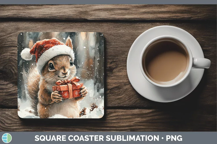Christmas Woodland Squirrel Square Coaster Sublimation Coast