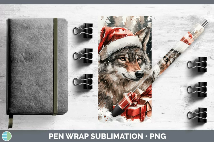 Christmas Woodland Wolf Pen Wrap Sublimation Pen Designs