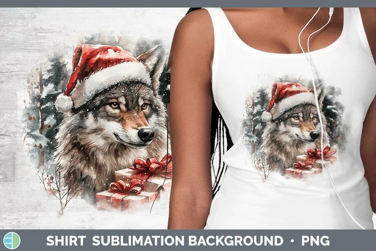 Christmas Woodland Wolf Shirt Sublimation Sublimation Backgr