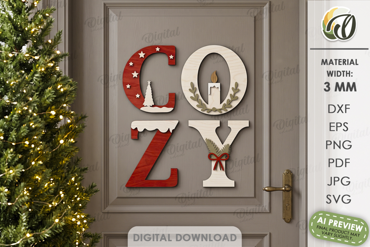 Christmas Word Decor Laser Cut. Christmas Sign. Cozy SVG