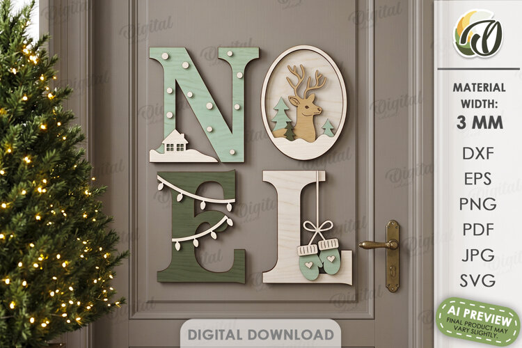 Christmas Word Decor Laser Cut. Christmas Sign. Noel SVG example image 1