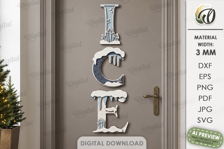 Christmas Word Decor Laser Cut. Christmas Sign. Ice SVG