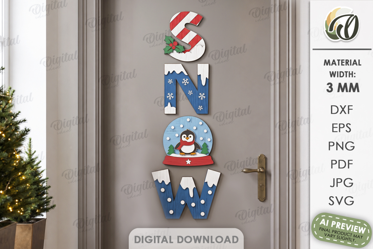 Christmas Word Decor Laser Cut. Christmas Sign. Snow SVG