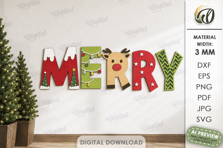 Christmas Word Decor Laser Cut. Christmas Sign. Merry SVG