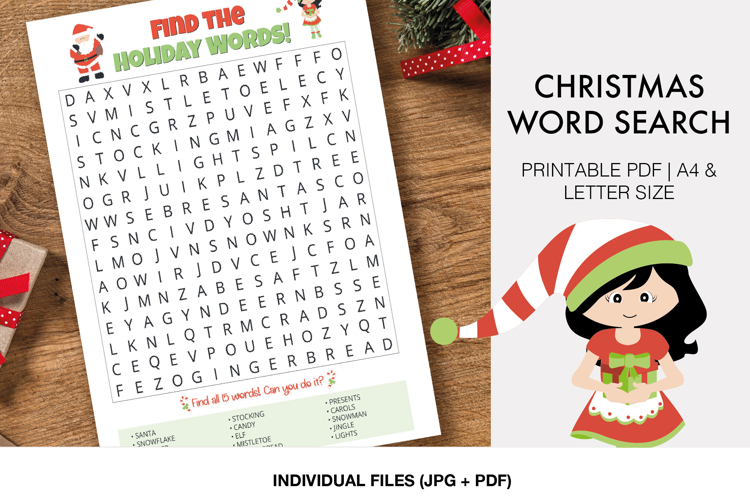 Christmas Word Search Printable, Holiday Classroom Game