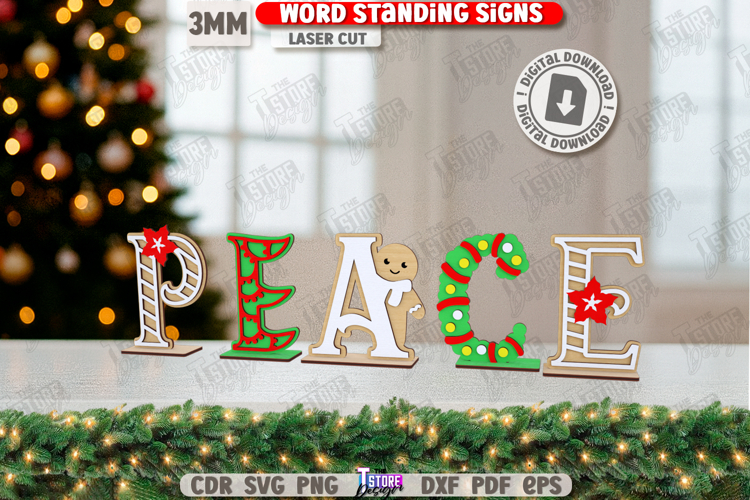 Christmas Word Standing Sign Laser Cut|Xmas Decorations SVG