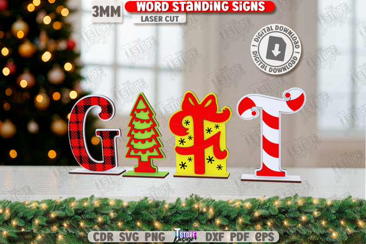Christmas Word Standing Sign Laser Cut|Xmas Decorations SVG