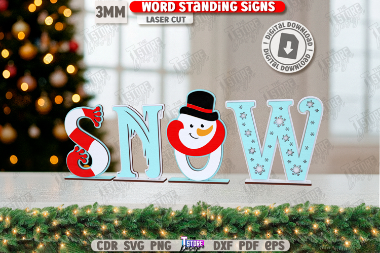 Christmas Word Standing Sign Laser Cut|Xmas Decorations SVG