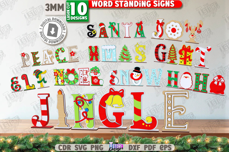 Christmas Word Standing Signs Laser Cut Bundle | Home Decor