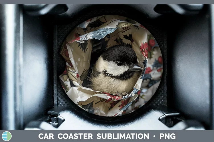 Christmas Wrapping Chickadee Car Coaster Sublimation Coaster