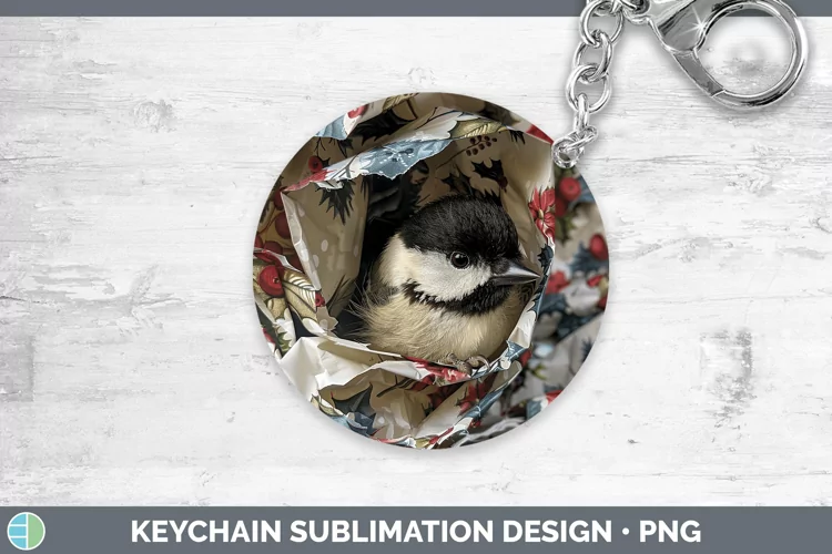 Christmas Wrapping Chickadee Keychain Sublimation Keyring De