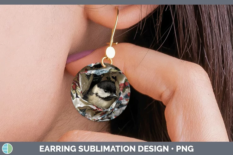 Christmas Wrapping Chickadee Round Earrings Sublimation Earr