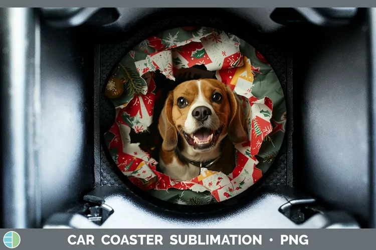 Christmas Wrapping Dogs Beagle Car Coaster Sublimation Coast
