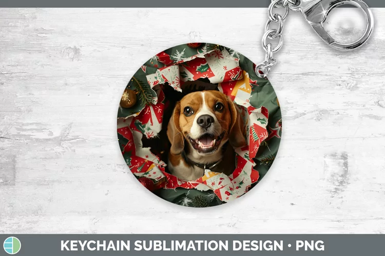 Christmas Wrapping Dogs Beagle Keychain Sublimation Keyring