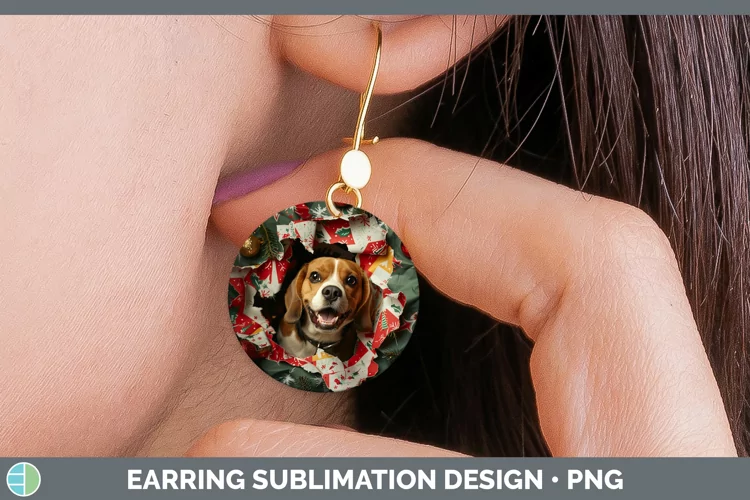 Christmas Wrapping Dogs Beagle Round Earrings Sublimation Ea