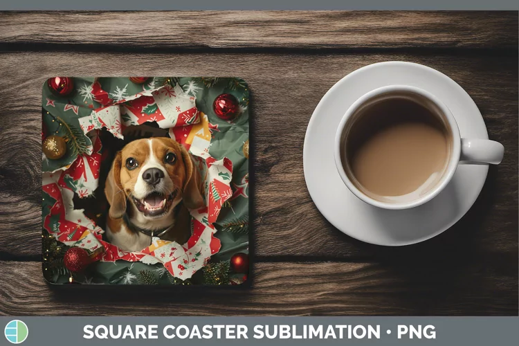 Christmas Wrapping Dogs Beagle Square Coaster Sublimation Co