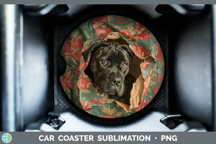 Christmas Wrapping Dogs Cane Corso Car Coaster Sublimation C