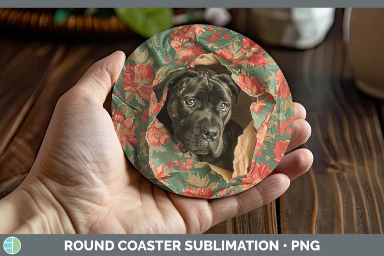 Christmas Wrapping Dogs Cane Corso Round Coaster Sublimation
