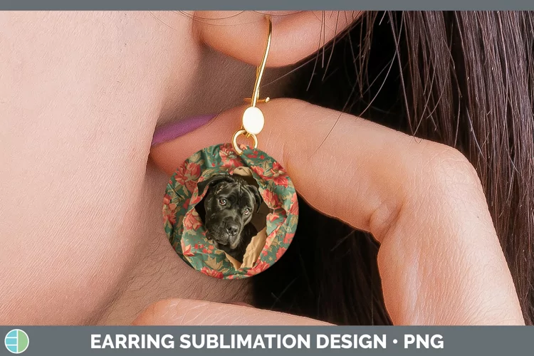 Christmas Wrapping Dogs Cane Corso Round Earrings Sublimatio