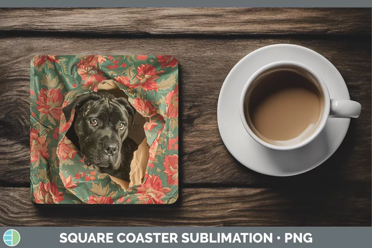 Christmas Wrapping Dogs Cane Corso Square Coaster Sublimatio