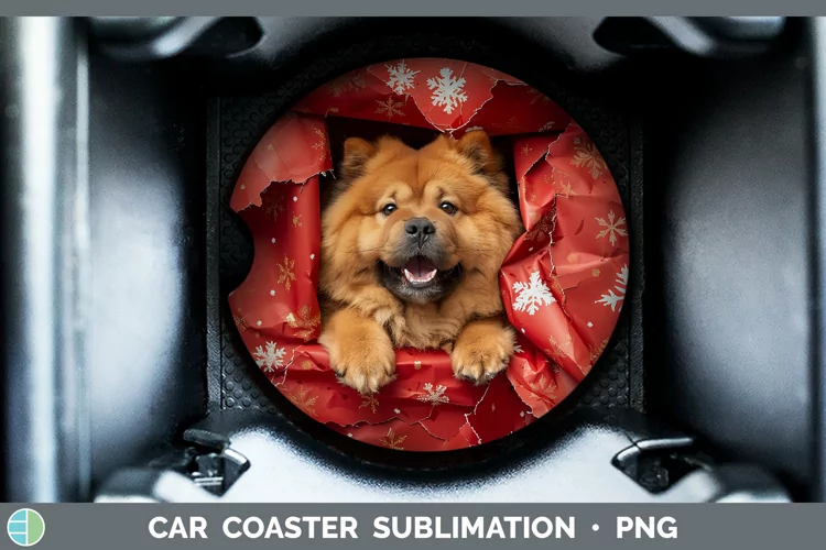 Christmas Wrapping Dogs Chow Chow Car Coaster Sublimation Co