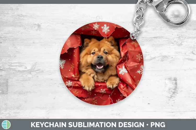 Christmas Wrapping Dogs Chow Chow Keychain Sublimation Keyri