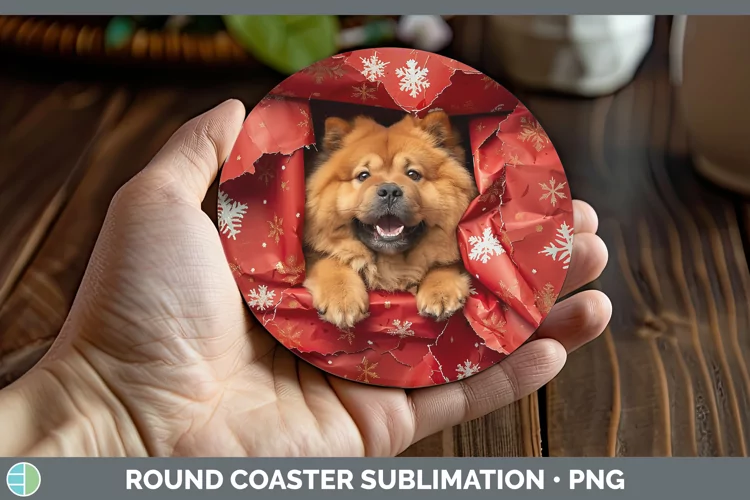 Christmas Wrapping Dogs Chow Chow Round Coaster Sublimation