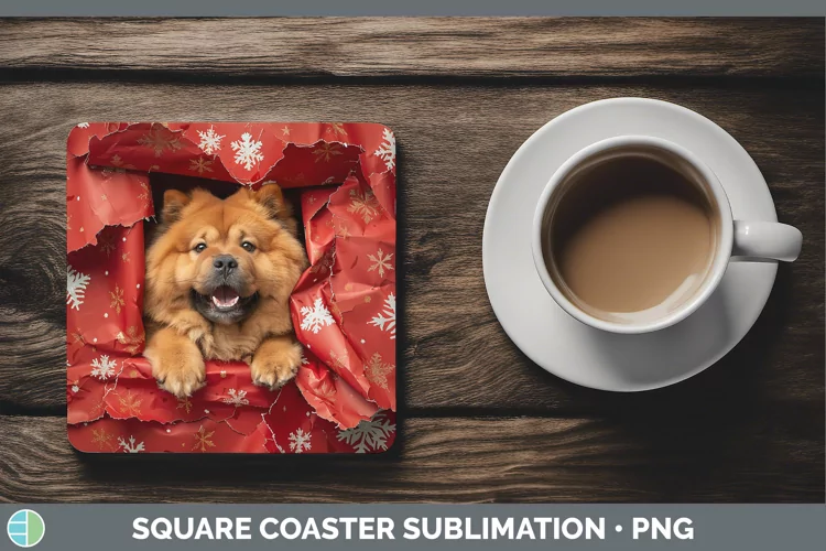 Christmas Wrapping Dogs Chow Chow Square Coaster Sublimation