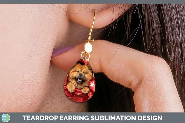 Christmas Wrapping Dogs Chow Chow Teardrop Earrings Sublimat