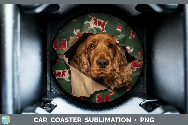Christmas Wrapping Dogs Cocker Spaniel Car Coaster Sublimati
