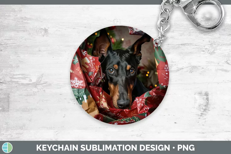 Christmas Wrapping Dogs Doberman Pinscher Keychain Sublimati