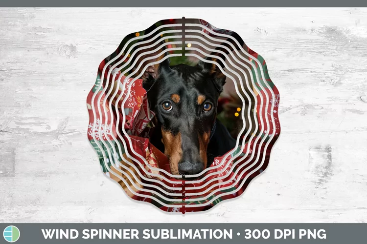 Christmas Wrapping Dogs Doberman Pinscher Wind Spinner Subli