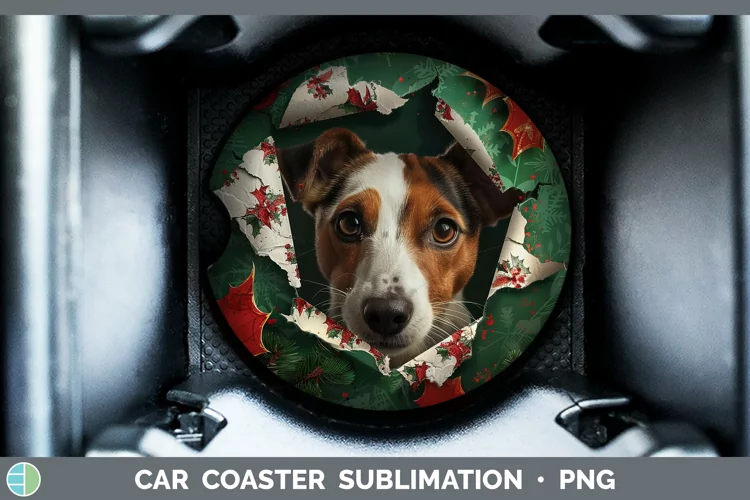 Christmas Wrapping Dogs Fox Terrier Dog Car Coaster Sublimat