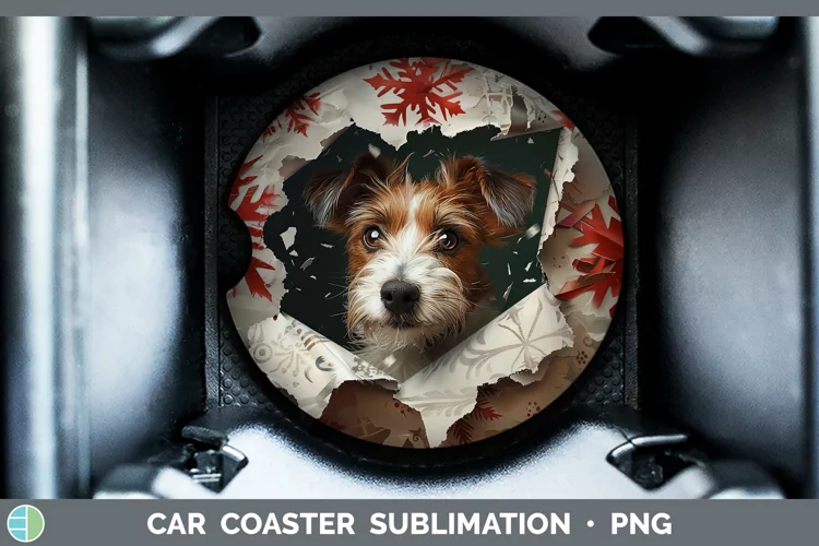 Christmas Wrapping Dogs Fox Terrier Dog Car Coaster Sublimat