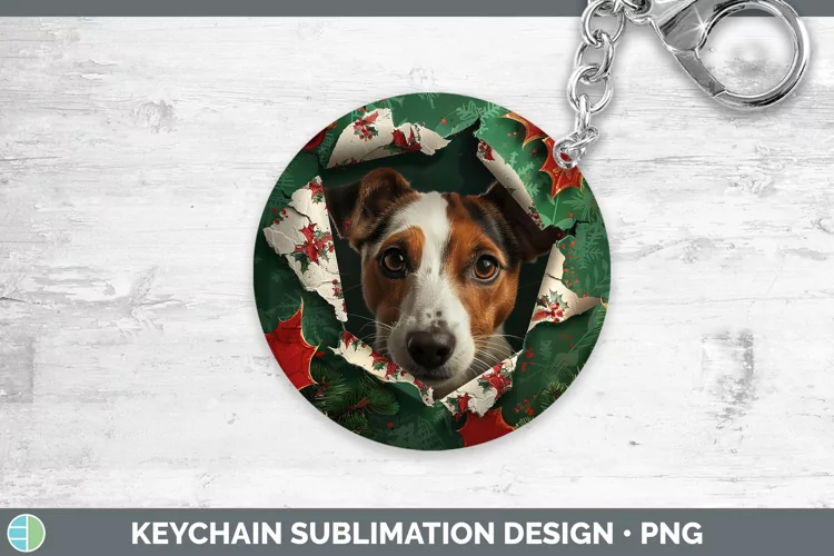 Christmas Wrapping Dogs Fox Terrier Dog Keychain Sublimation