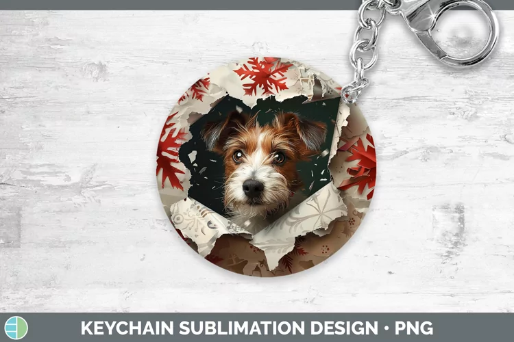 Christmas Wrapping Dogs Fox Terrier Dog Keychain Sublimation