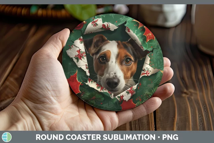Christmas Wrapping Dogs Fox Terrier Dog Round Coaster Sublim