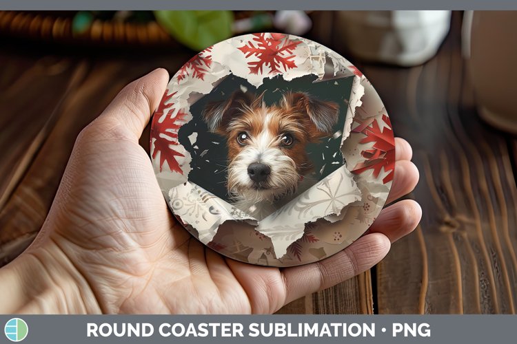 GorgeousChristmas Wrapping Dogs Round Coaster design.